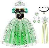 URAQT Mädchen Kostüm Kleid, Kinder Prinzessin Kostüm für Karneval Party Cosplay Verkleidung Halloween Fest Geburtstag, mit Zubehör Krone Zauberstab, 120CM