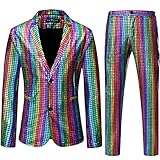 LucMatton Herren 2-teiliges Disco-Set, glänzende Jacke und Hose, metallische Pailletten, mehrfarbig, XX-Large