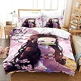 PTNQAZ New Anime Demon Slayer Bettbezug-Set Nezuko Kamado Bettwäsche-Set für Mädchen, Geschenk, Kinderbettwäsche (Einzelbett, 1)