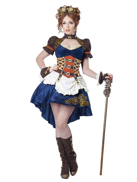 Steampunk-Kostüm-Kleid-Damen-Frauen-Erwachsene-Blau